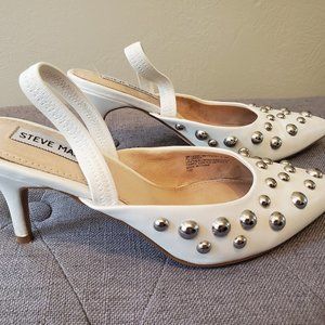 White Steve Madden sling back kitten heel